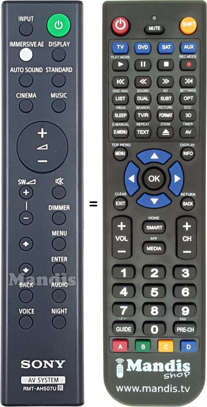 Gleichwertige Fernbedienung Sony RMT-AH507U