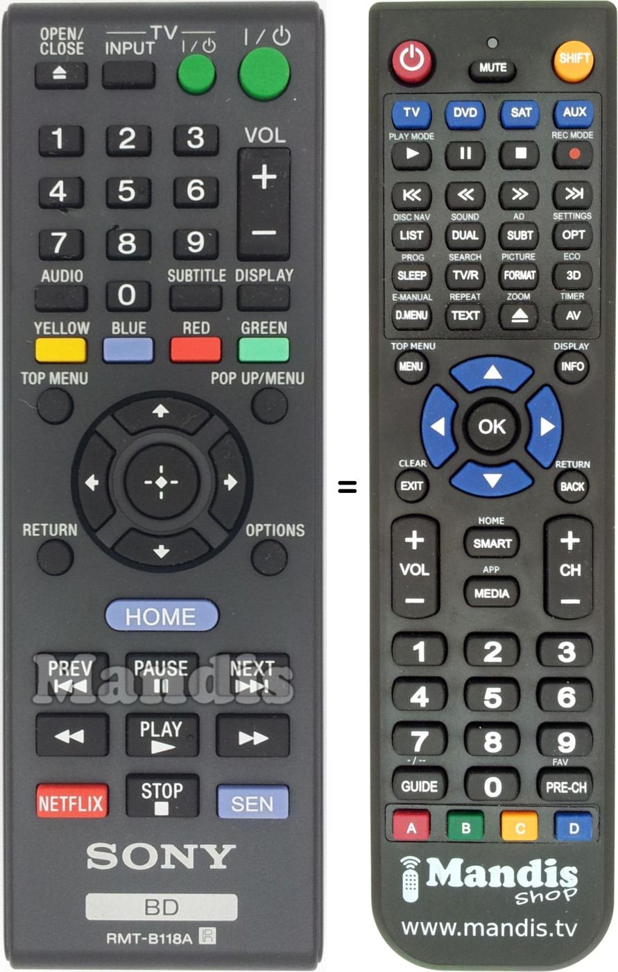 Gleichwertige Fernbedienung Sony RMT-B118A