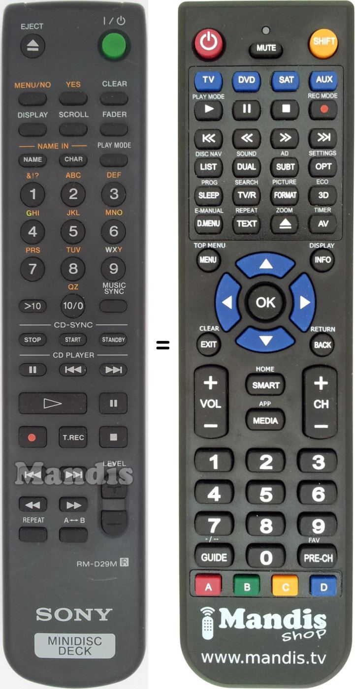 Replacement remote control RM-D29M