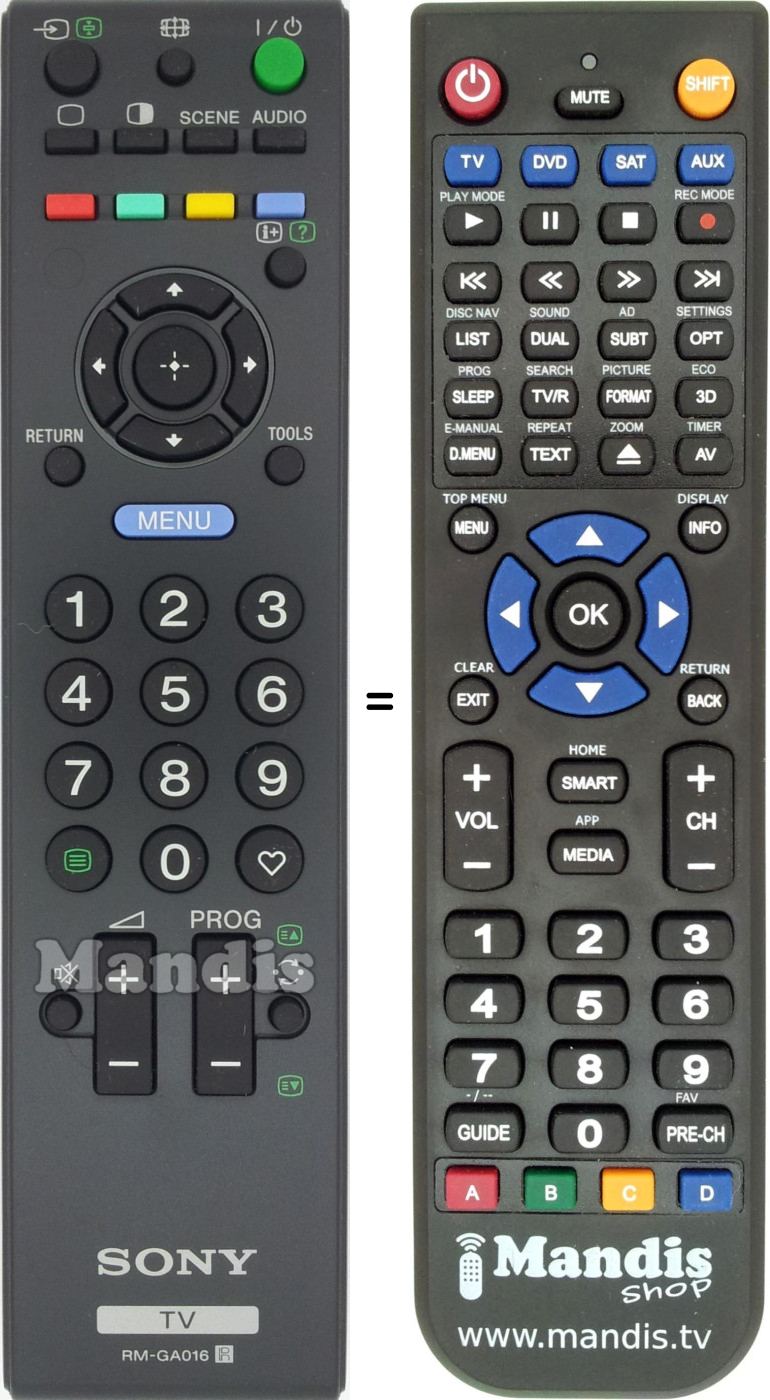 Gleichwertige Fernbedienung Sony RM-GA016