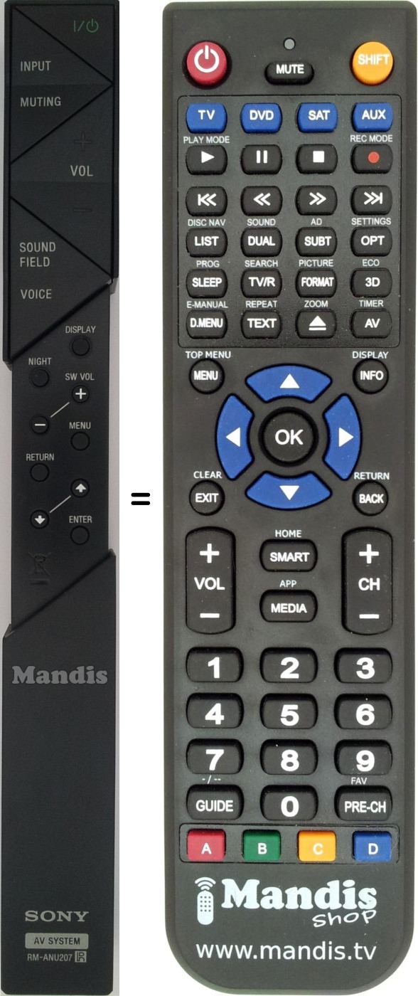 Replacement remote control Sony RM-ANU207