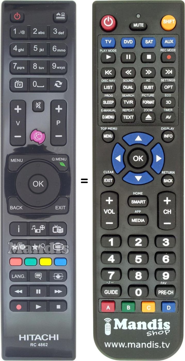 Replacement remote control Hitachi RC4862