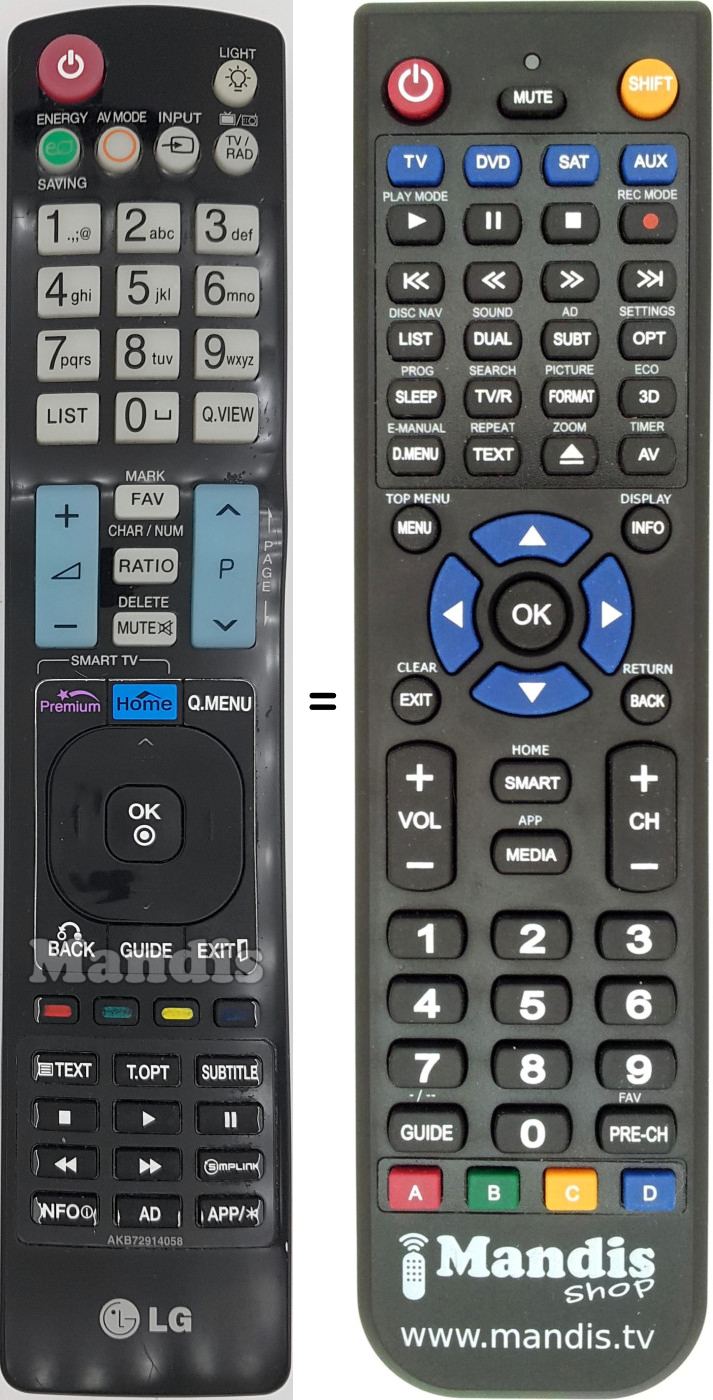 Replacement remote control LG AKB72914058