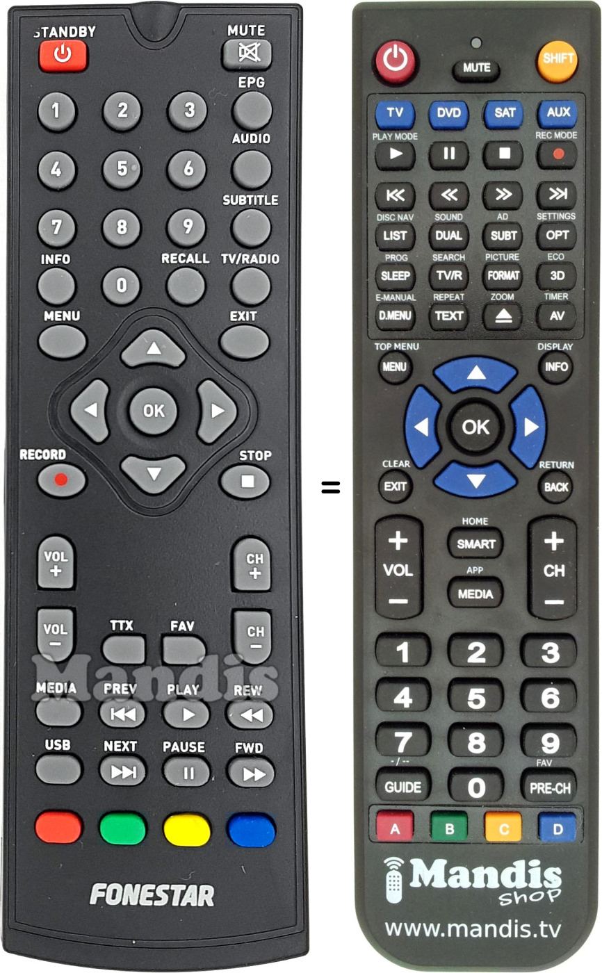 Replacement remote control Fonestar RDT756U