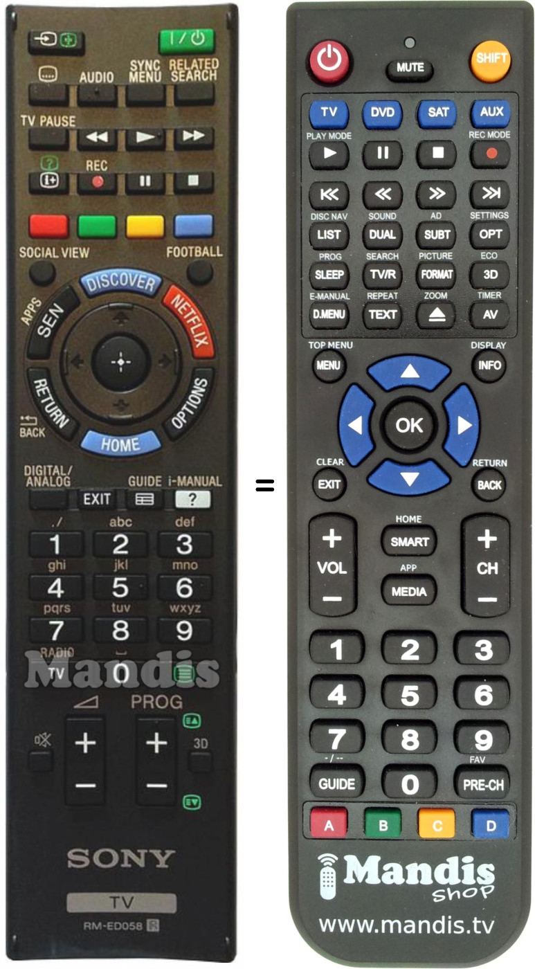 Replacement remote control Sony RM-ED058