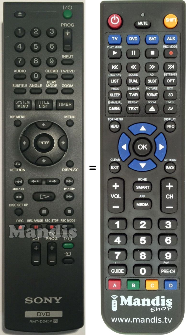 Replacement remote control Sony RMTD245P