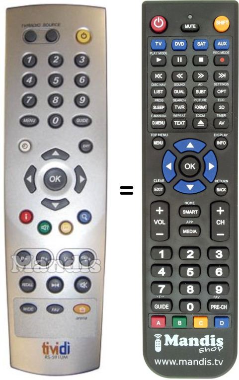 Replacement remote control TiViDi RS-591 UM