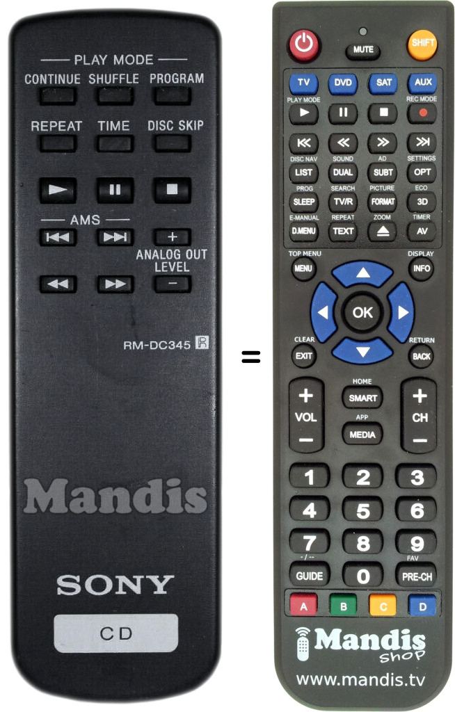 Gleichwertige Fernbedienung Sony RM-DC345