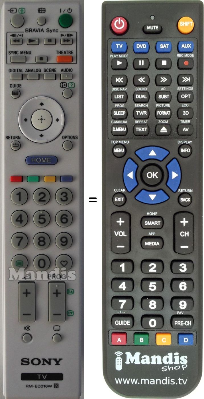 Replacement remote control Sony RMED016W