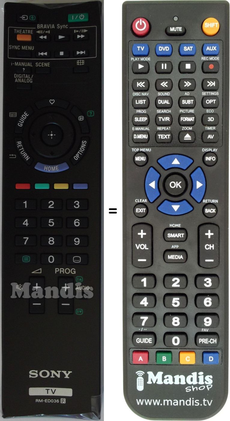 Gleichwertige Fernbedienung Sony RMED036