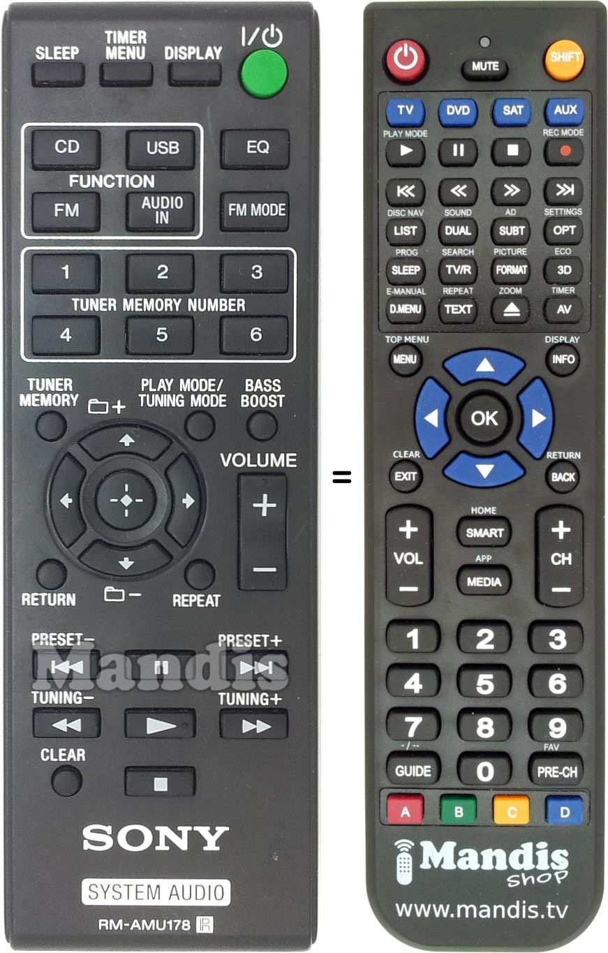 Replacement remote control Sony RM-AMU178
