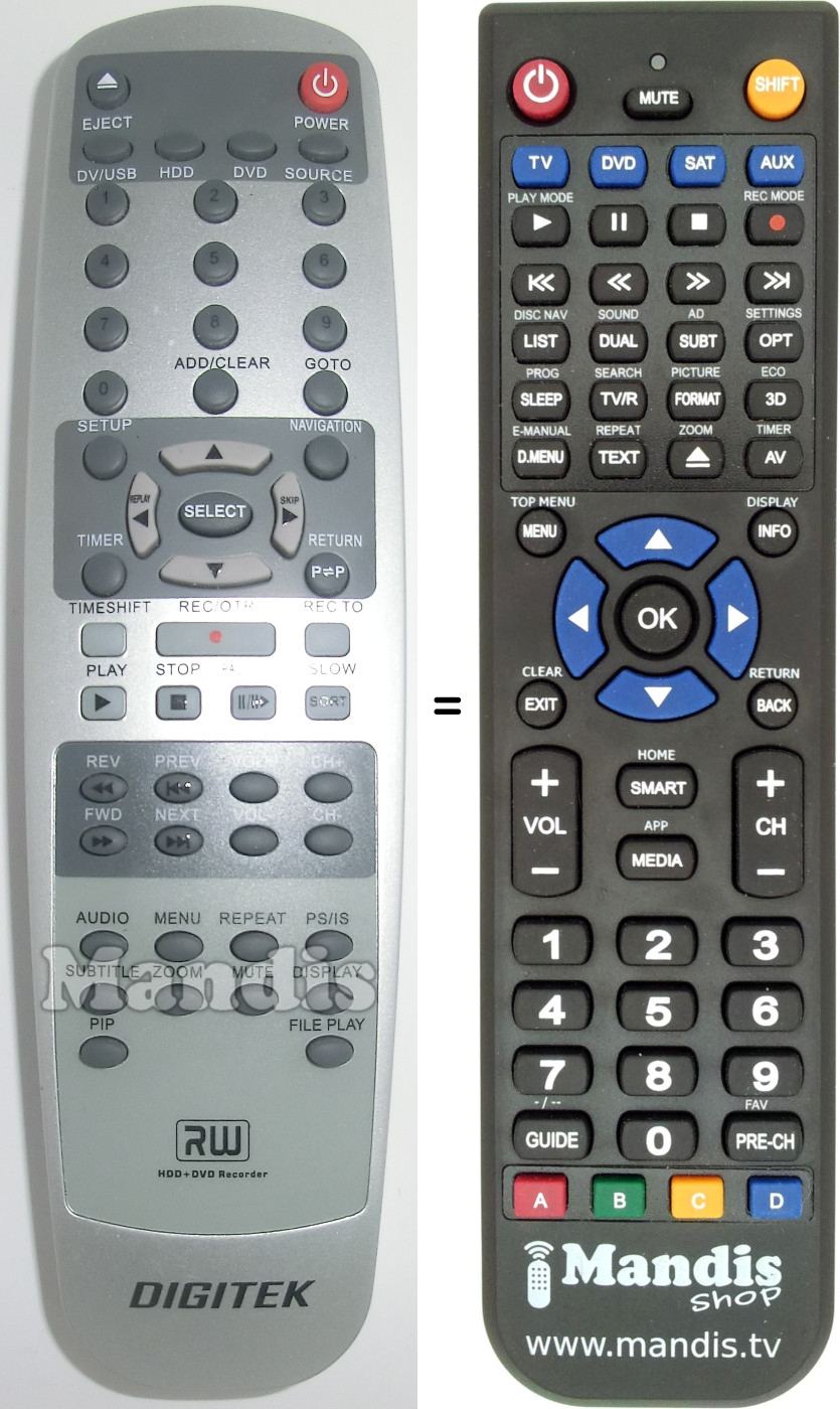Replacement remote control Digitek-DIG001