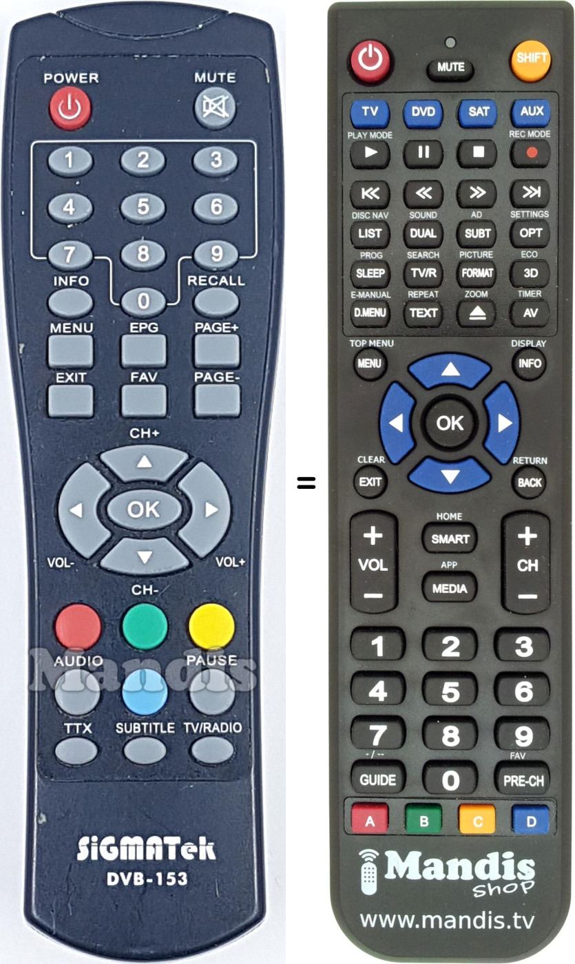 Replacement remote control Sigmatek-DVB153