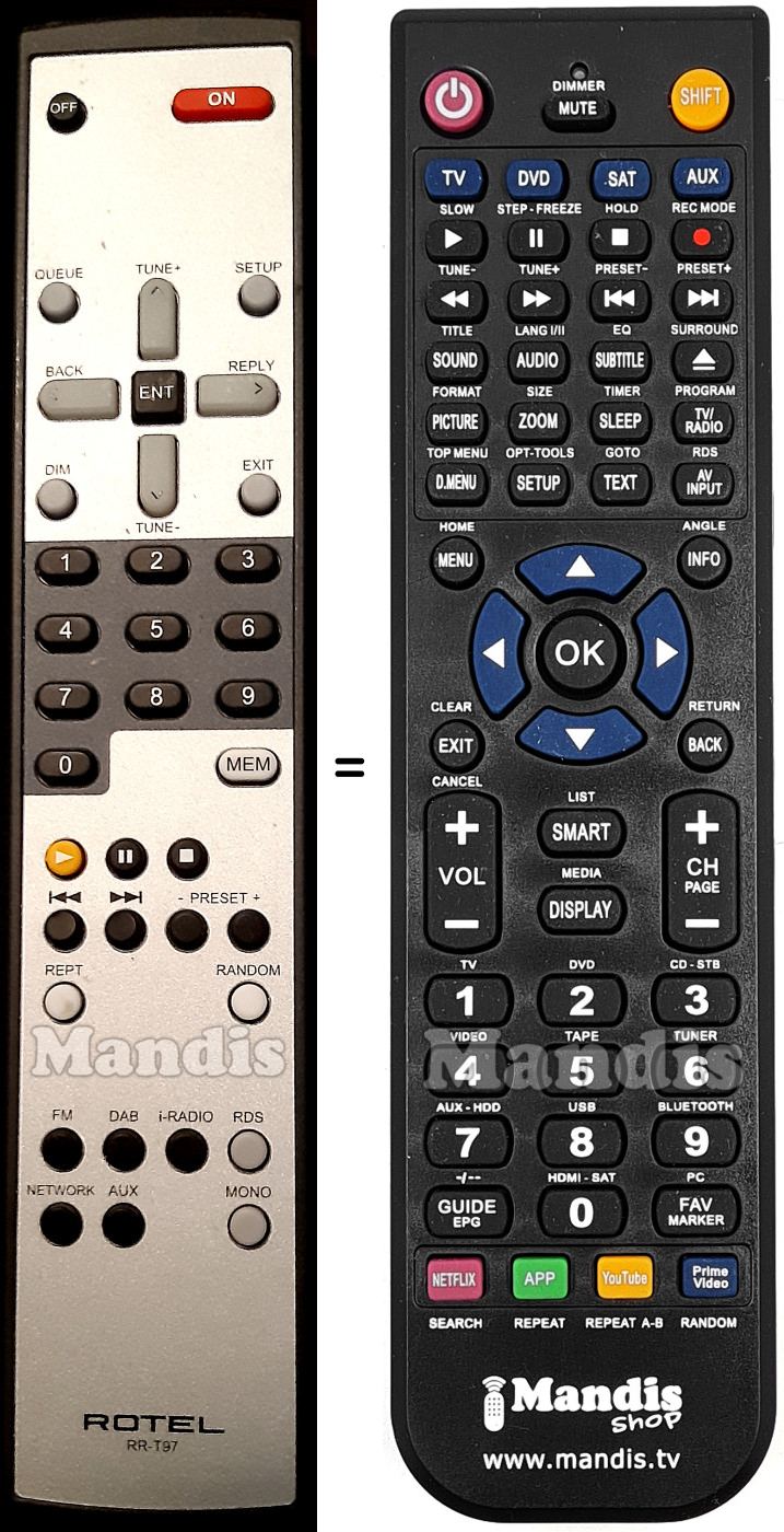 Replacement remote control ROTEL RR-T97