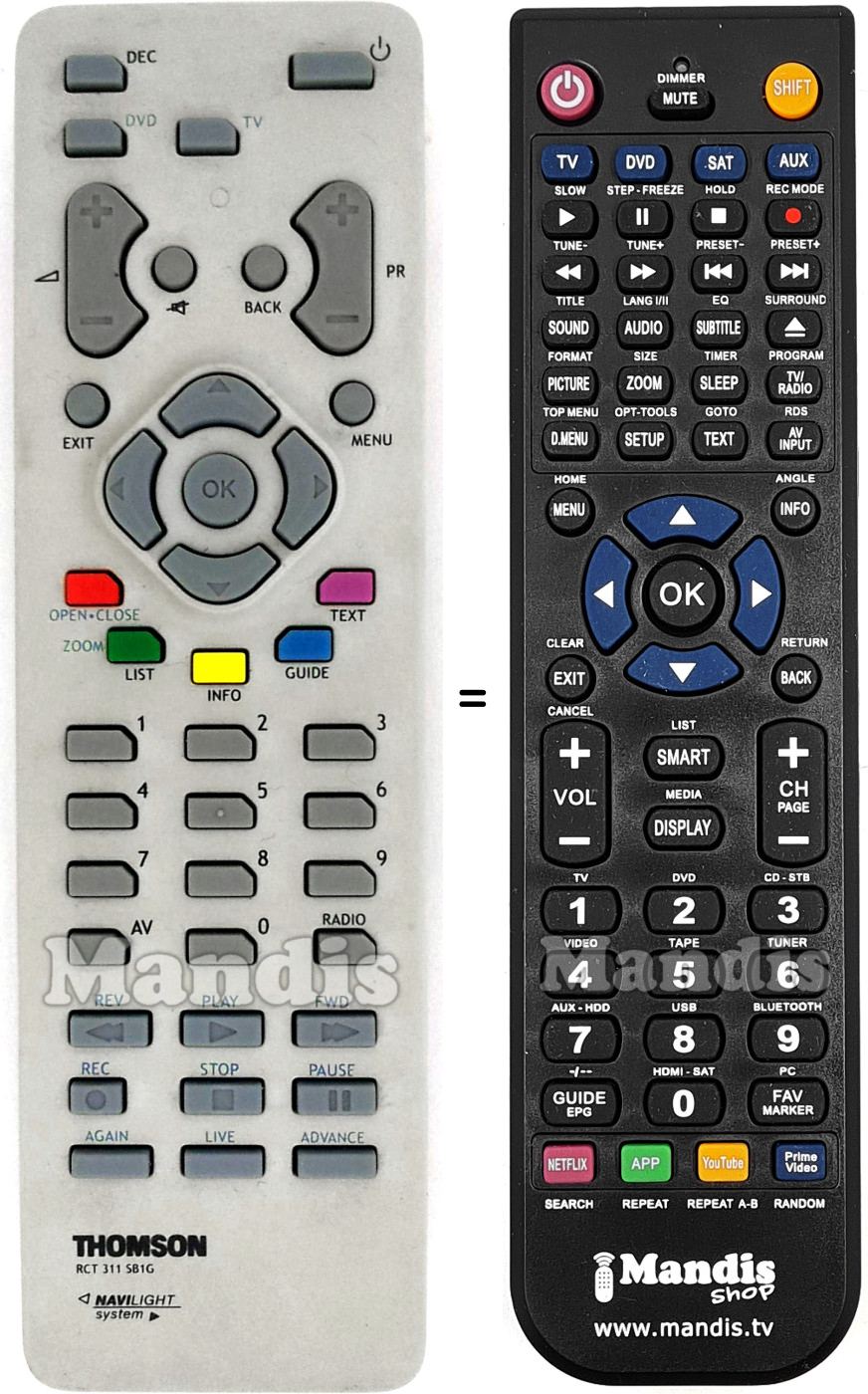 Replacement remote control Thomson RCT 311 SB 1 G