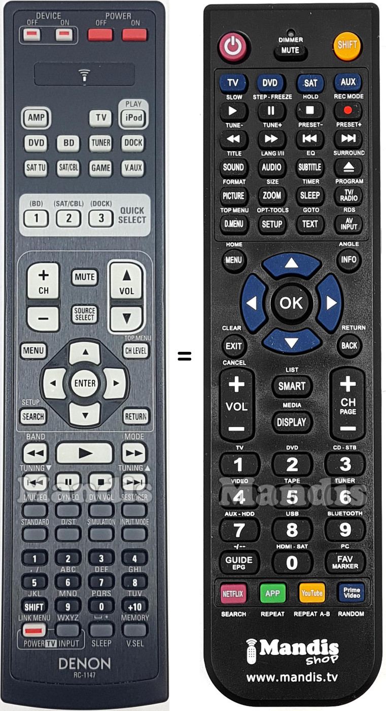 Replacement remote control Denon RC-1147