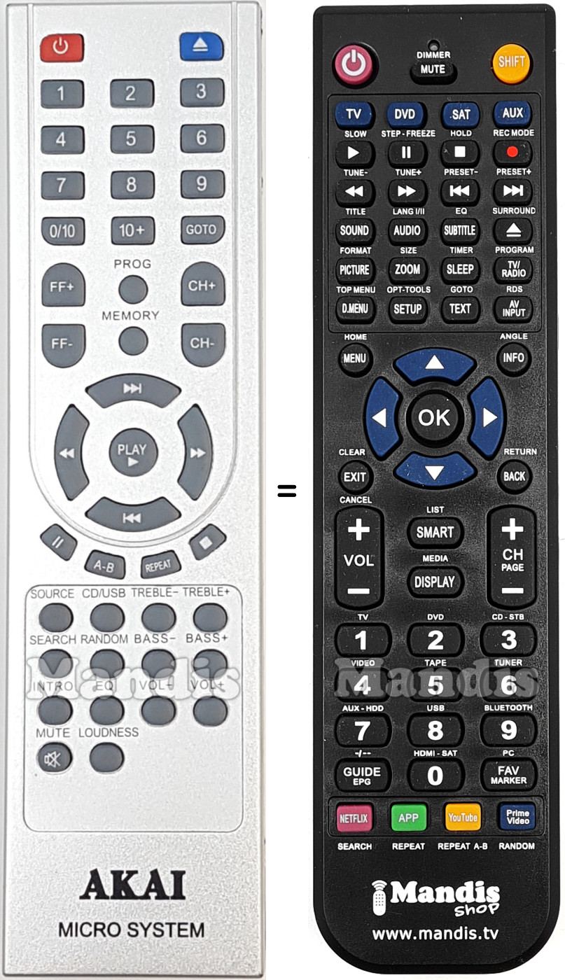 Replacement remote control Akai AMBT-67S