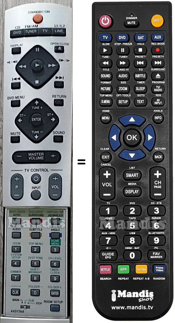 Gleichwertige Fernbedienung Pioneer AXD7368