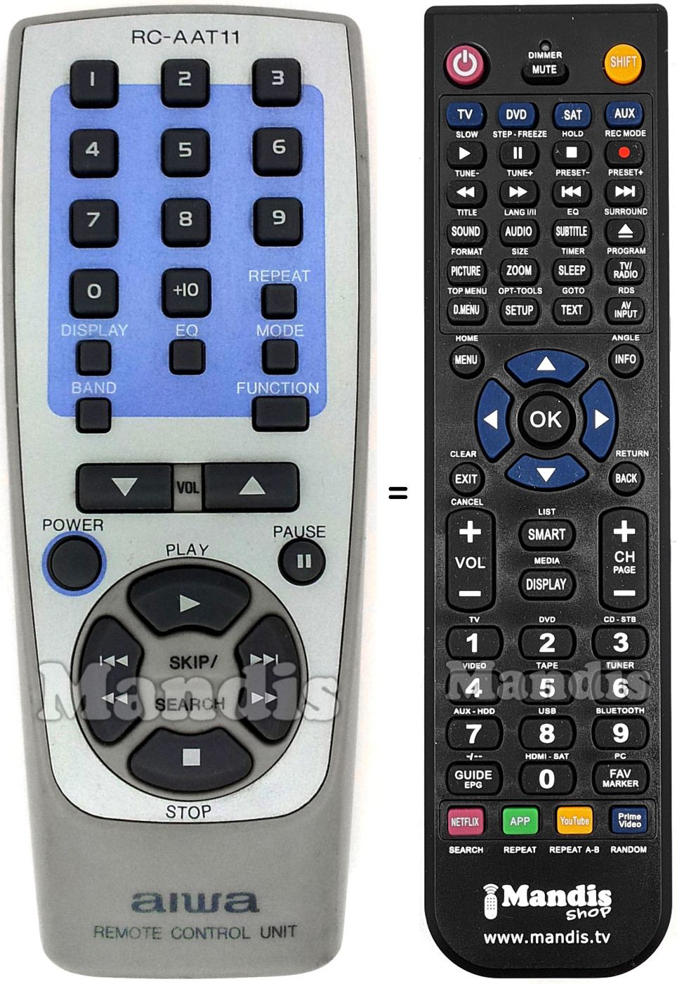 Replacement remote control Aiwa RC-AAT 11