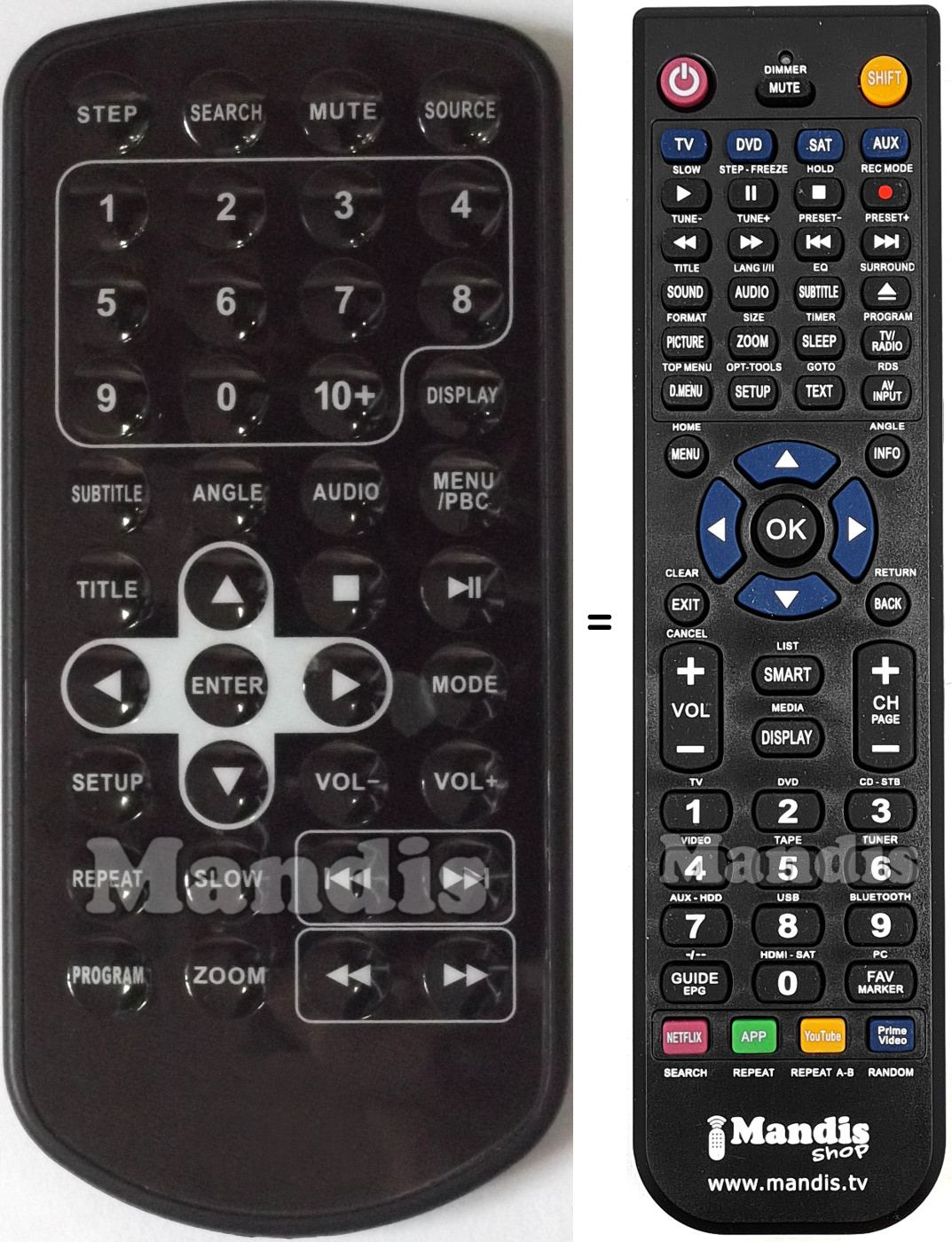 Gleichwertige Fernbedienung Brandt Easy Player DVD Dual