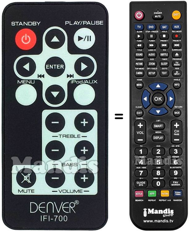 Replacement remote control Denver IFI-700-B
