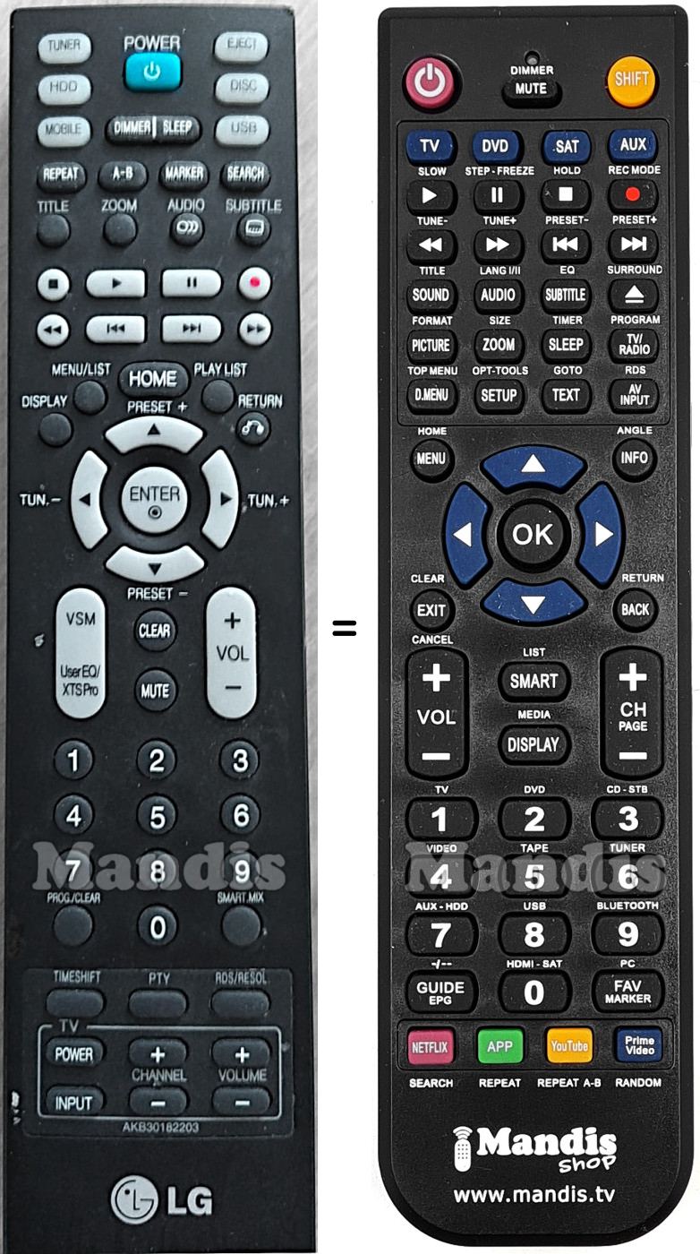 Replacement remote control LG AKB30182203
