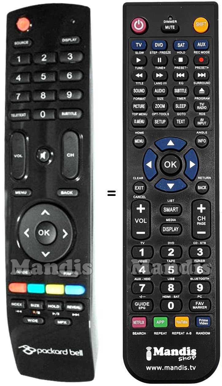 Replacement remote control PackardBell Maestro M220 DXML