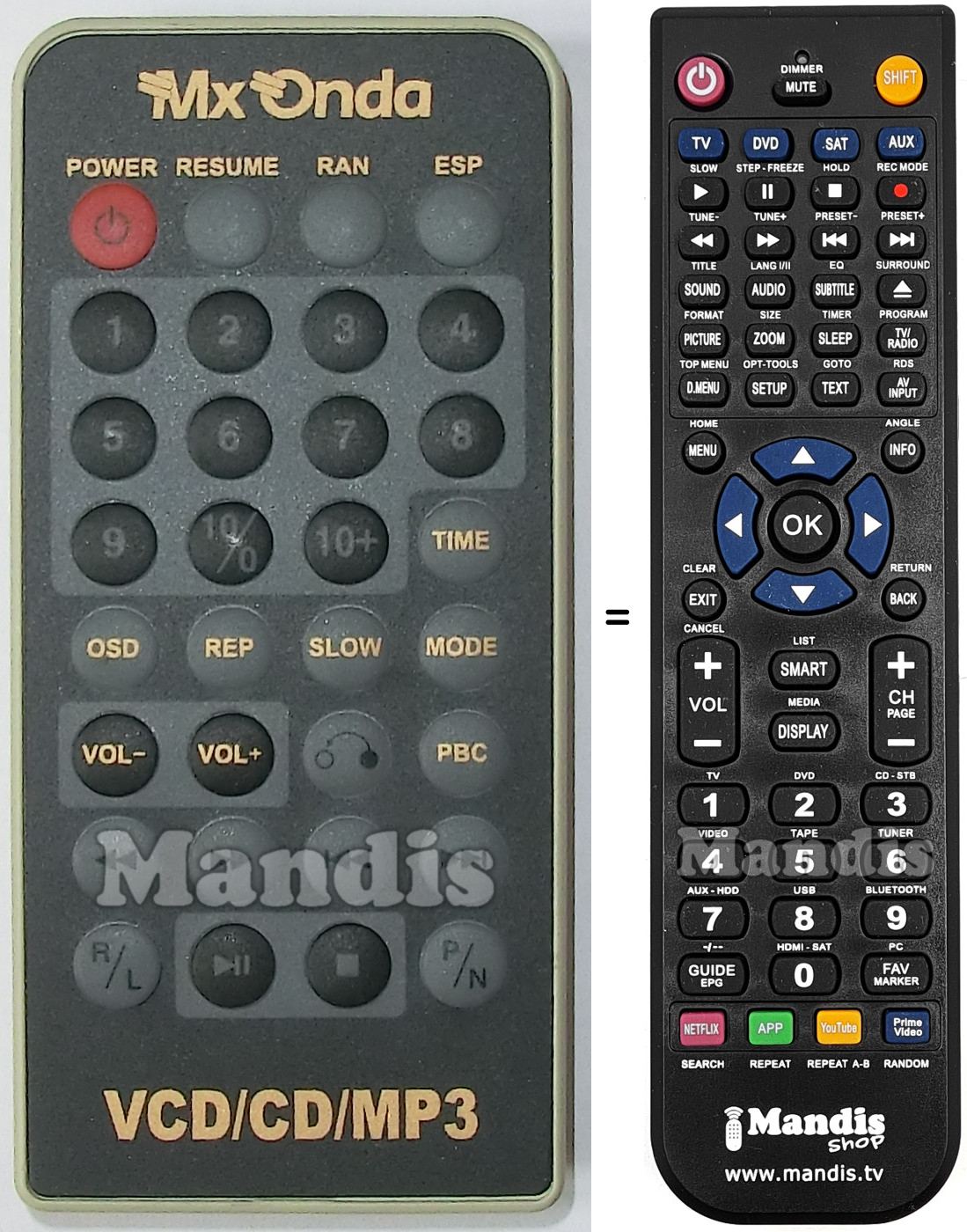 Replacement remote control VCD-CD-MP3