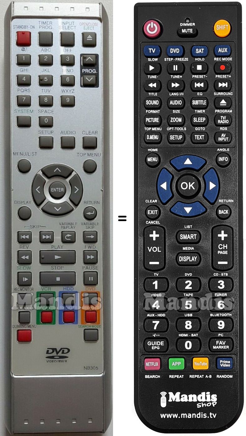 Replacement remote control Funai NB305