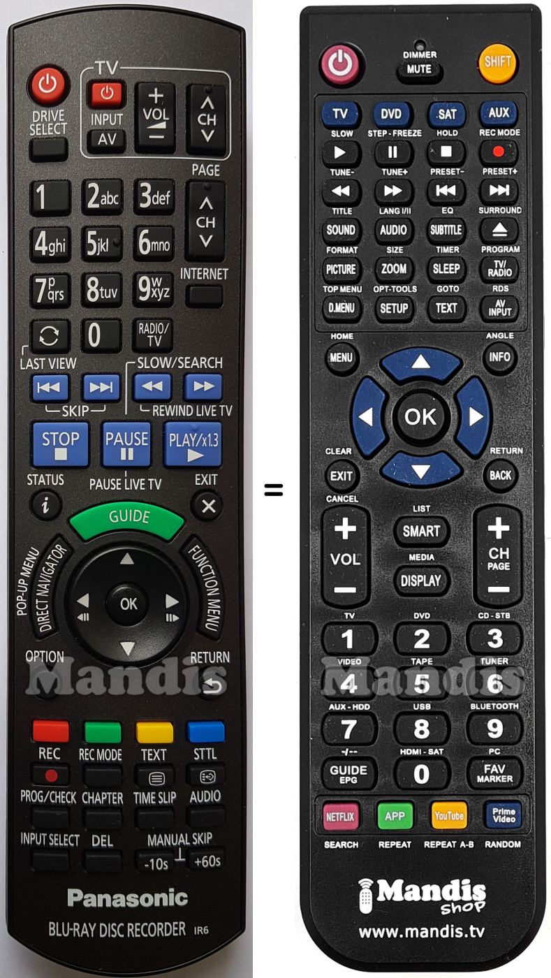 Gleichwertige Fernbedienung Panasonic N2QAYB000986