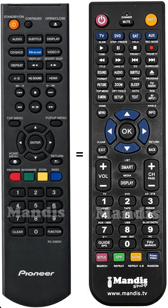 Replacement remote control Pioneer RC-938DV