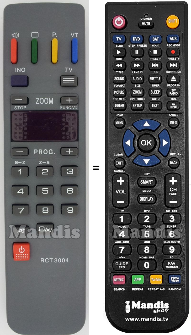 Replacement remote control Brandt RCT3004 