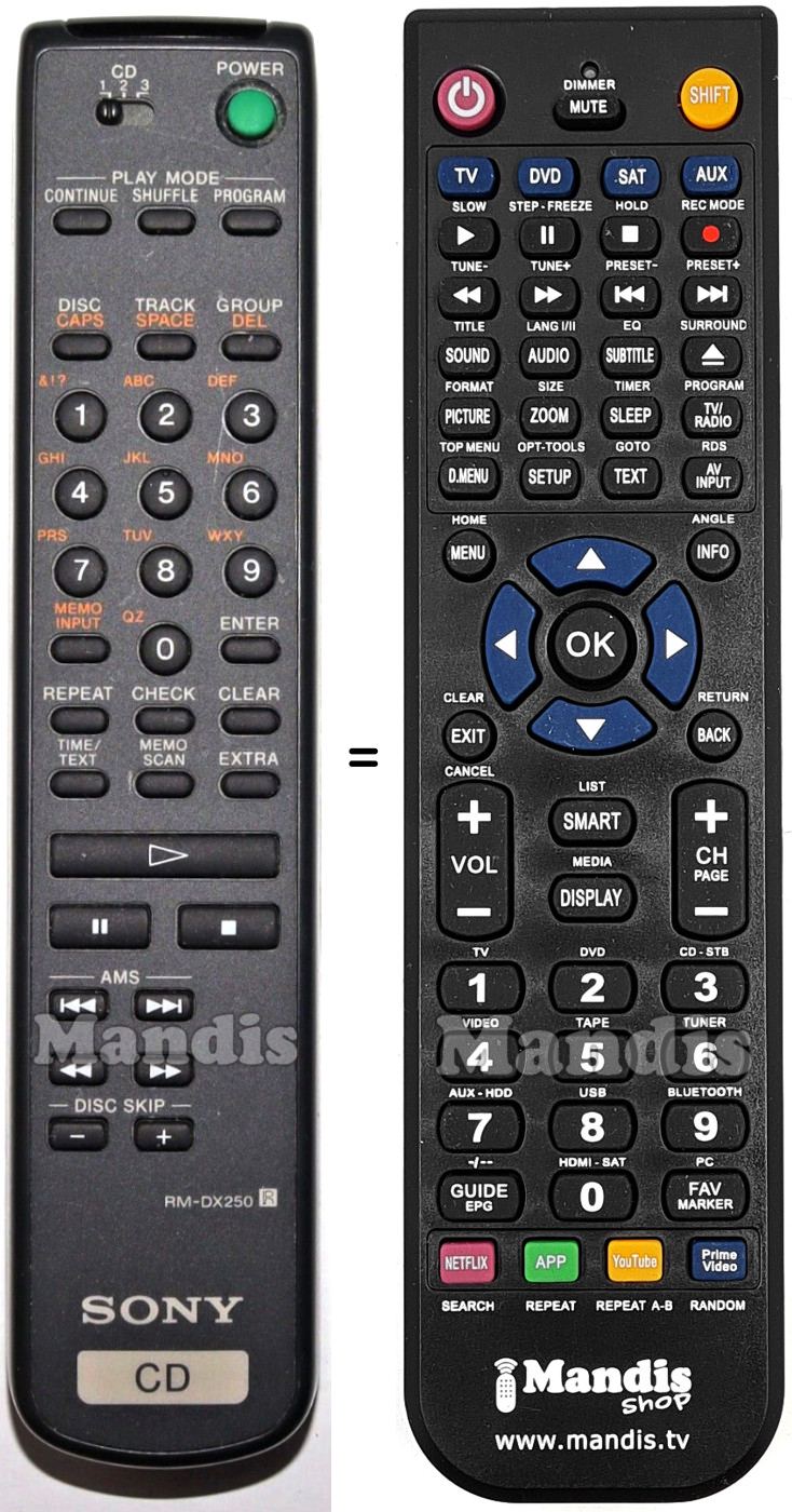 Gleichwertige Fernbedienung Sony RM-DX250
