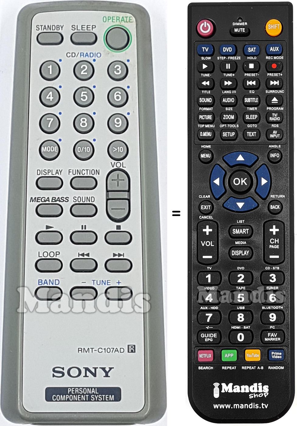 Gleichwertige Fernbedienung Sony RMT-C107AD