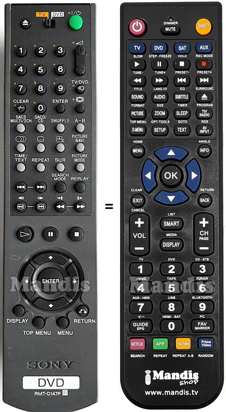 Gleichwertige Fernbedienung Sony RMT-D147P