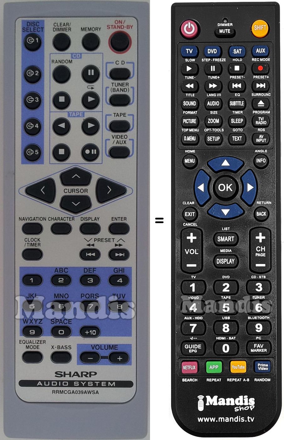 Replacement remote control Sharp RRMCGA039AWSA