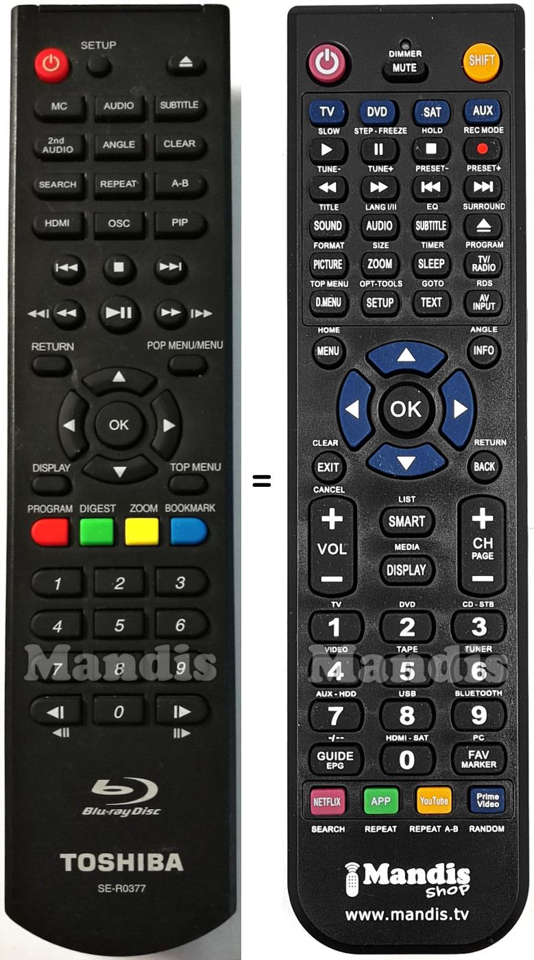 Gleichwertige Fernbedienung Toshiba SE-R0377