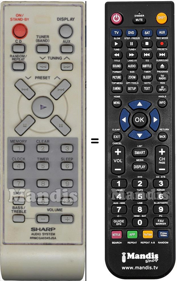 Replacement remote control Sharp RRMCGA034SJSA