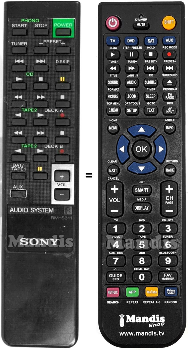 Replacement remote control Sony RM-S311
