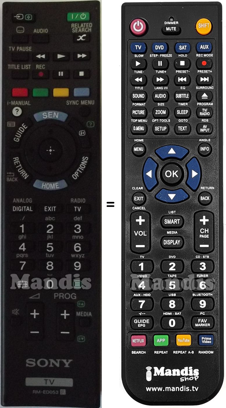Gleichwertige Fernbedienung Sony RMED053