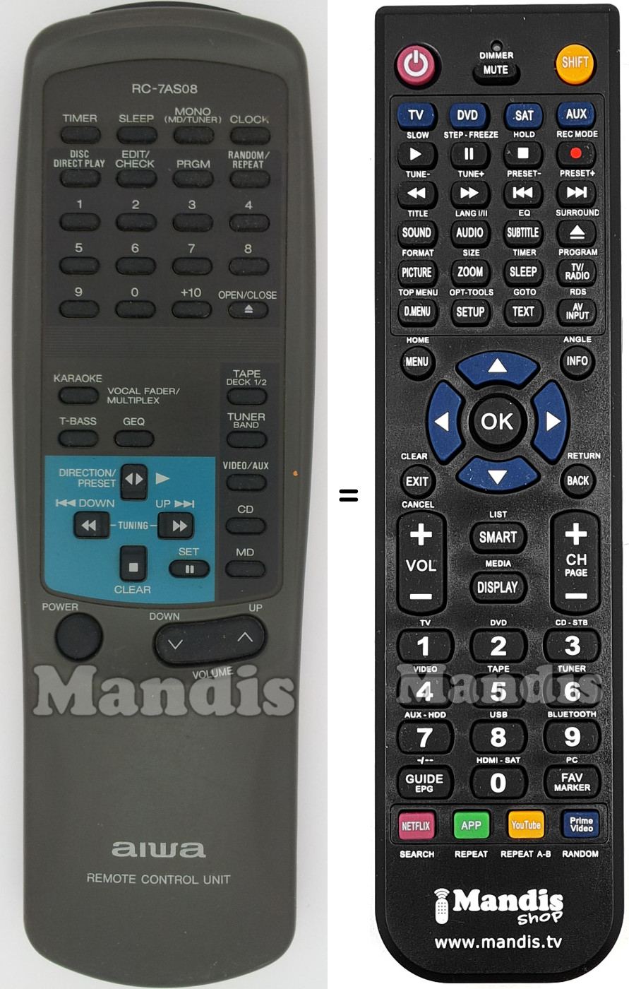 Replacement remote control Aiwa RC-7AS08