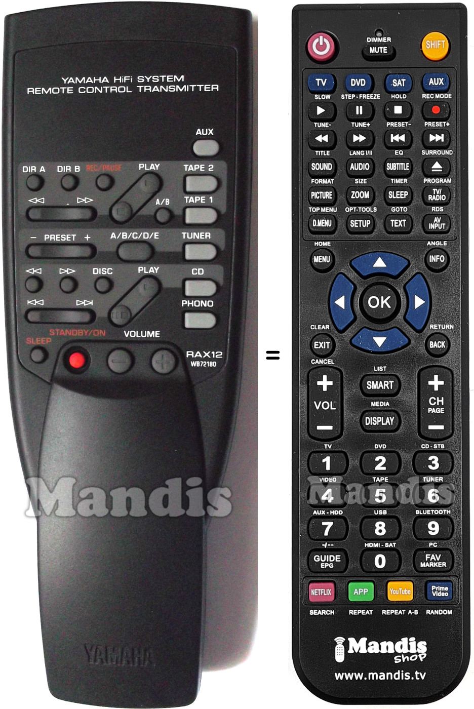 Replacement remote control Yamaha RAX12