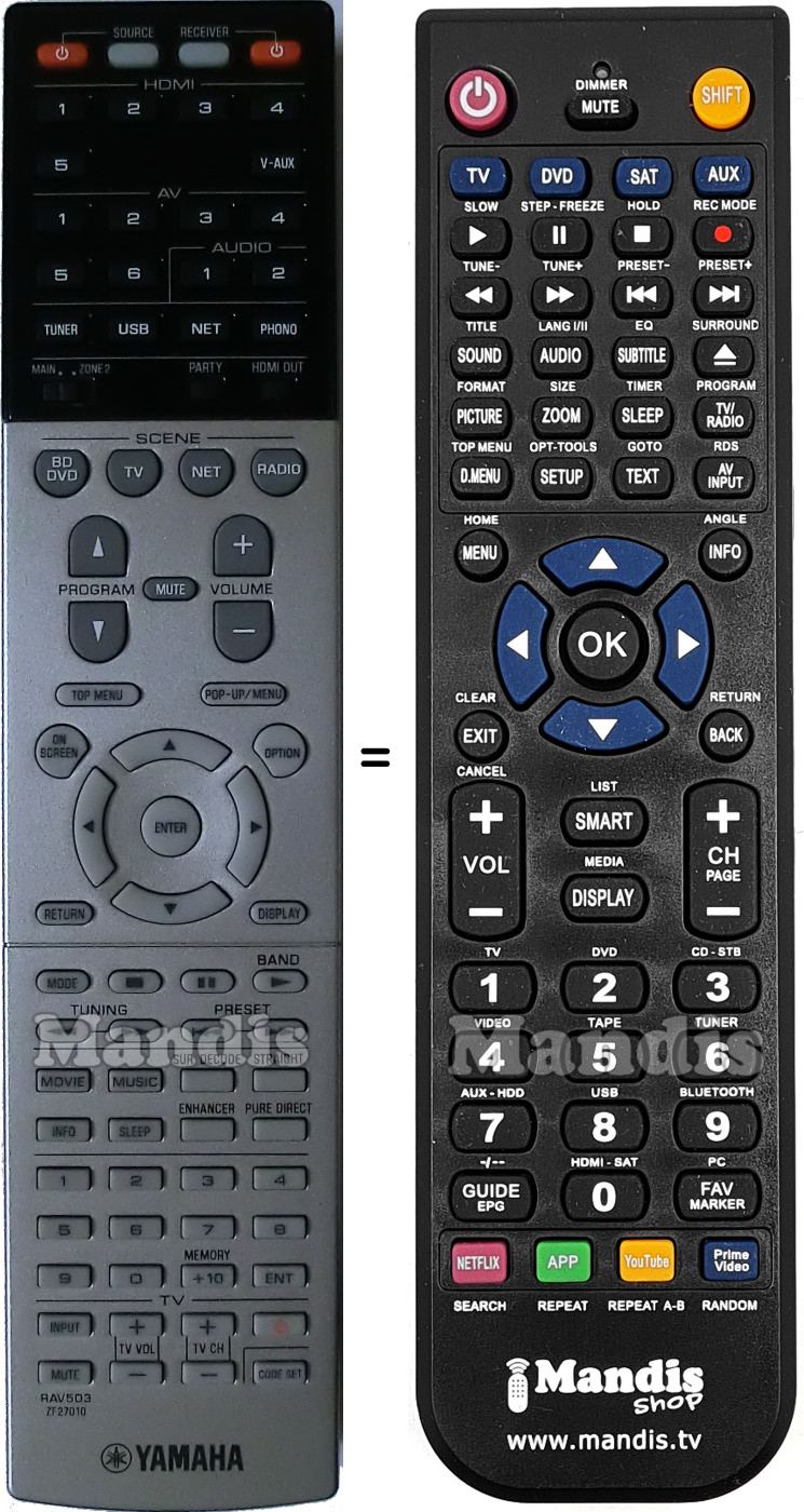 Gleichwertige Fernbedienung Yamaha RAV503