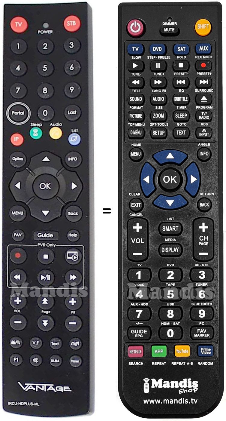 Replacement remote control Vantage IRCU-HDPLUS-ML