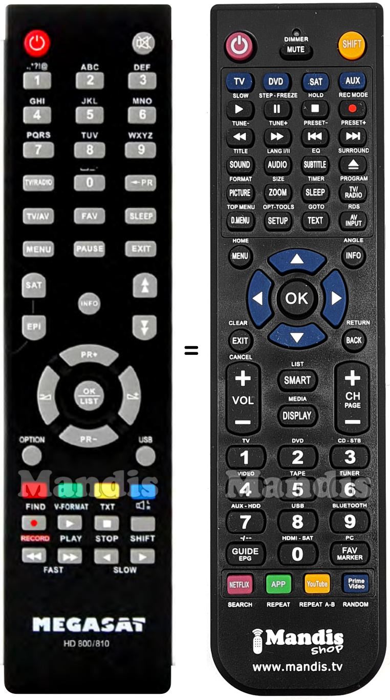 Replacement remote control MEGASAT HD 800/810