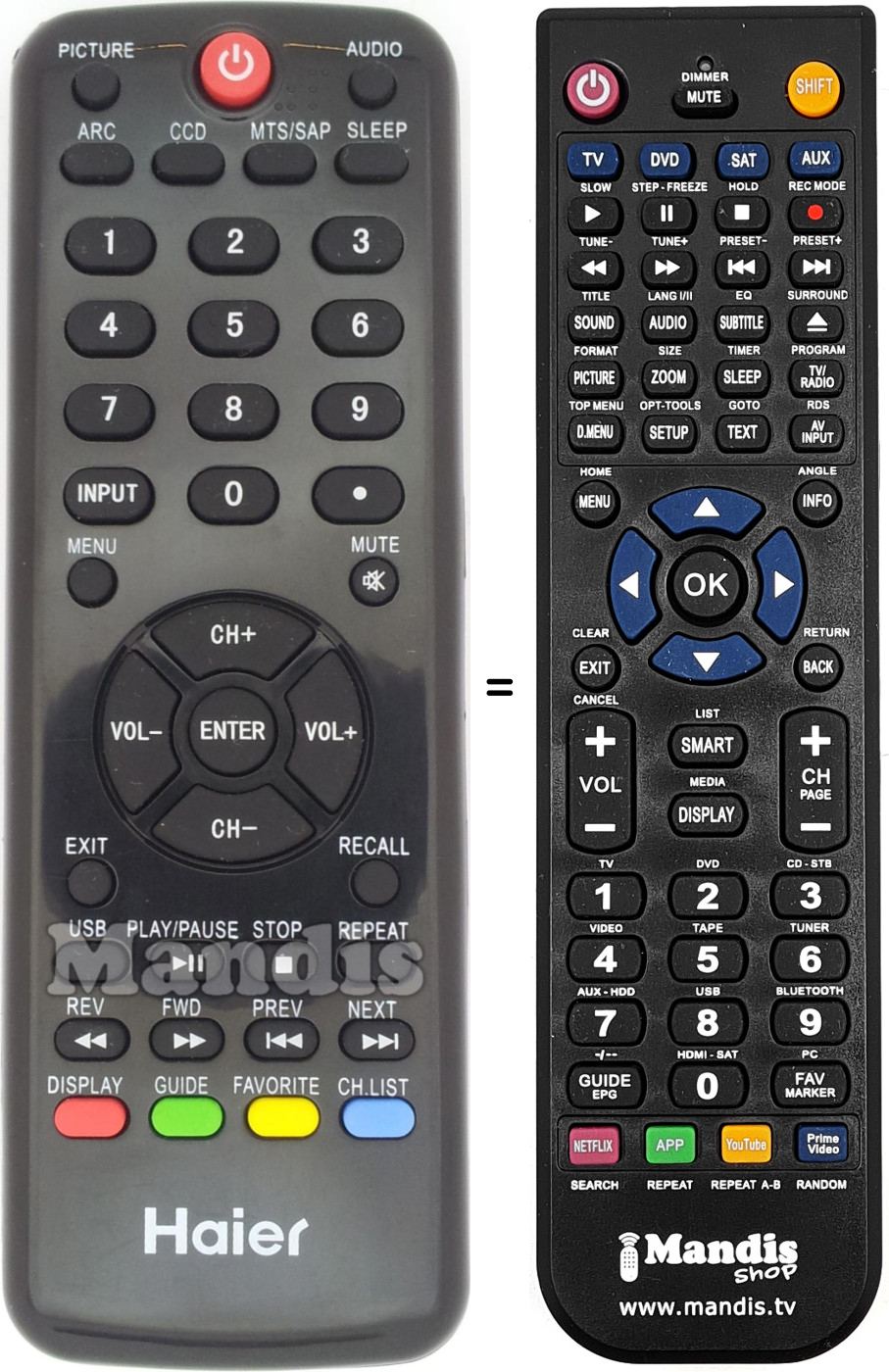 Replacement remote control Haier HTR-D09