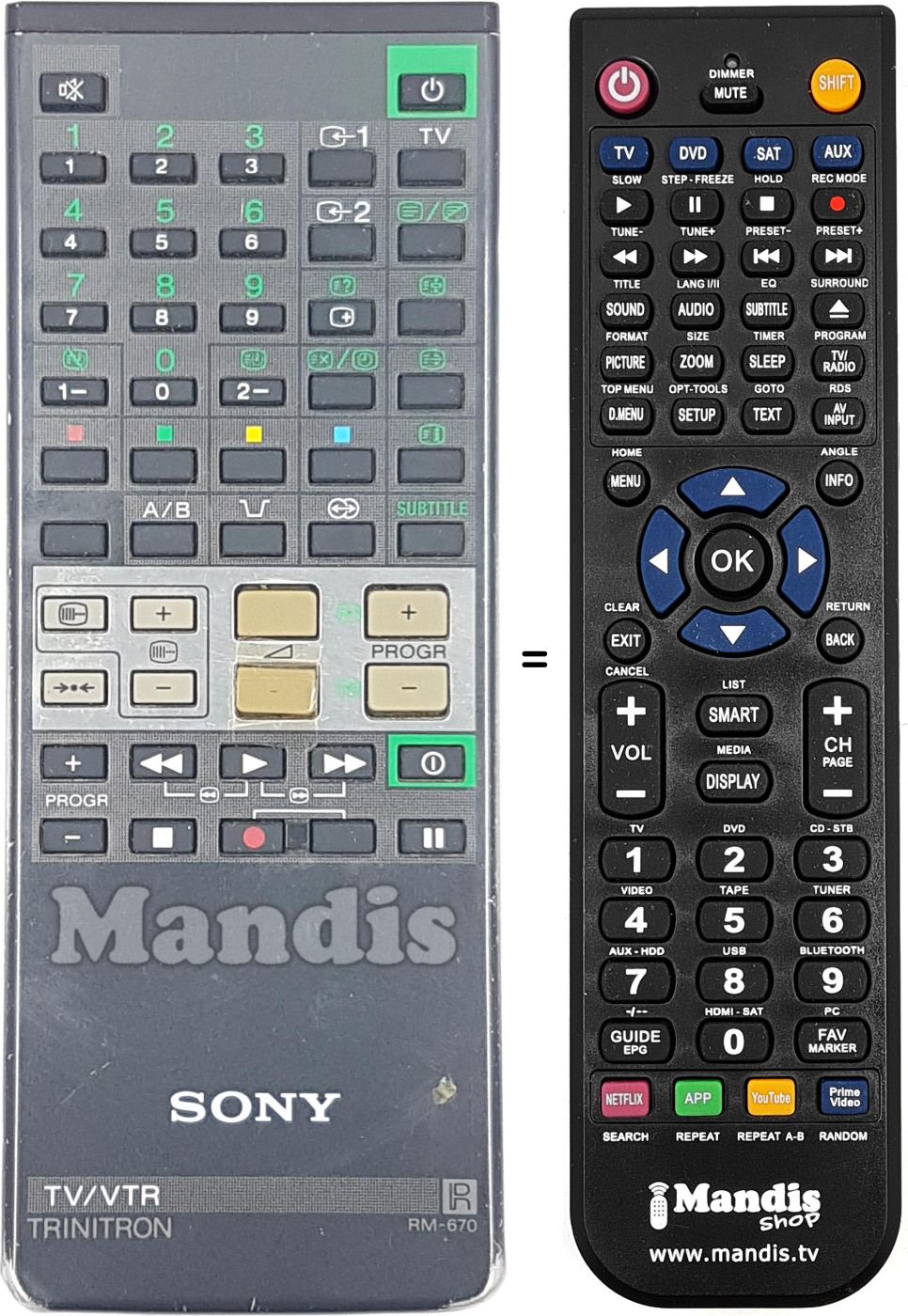 Gleichwertige Fernbedienung Sony RM-670