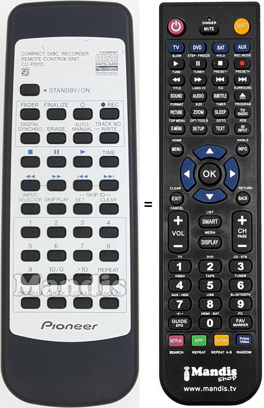 Gleichwertige Fernbedienung Pioneer CU-PD113
