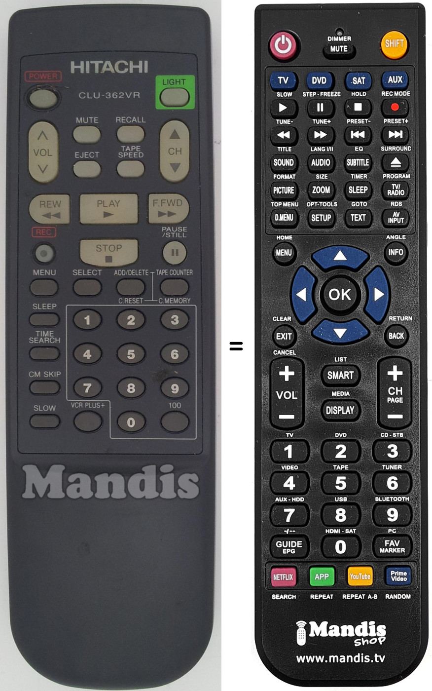 Replacement remote control Hitachi CLU-362VR