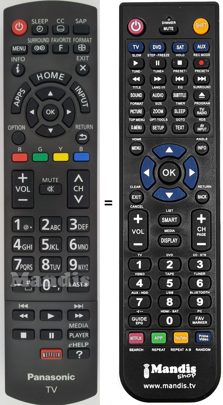 Gleichwertige Fernbedienung Panasonic N2QAYB000828